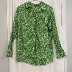 KikiSol Lime Paisley Over-Sized Boyfriend Shirt Green Floral Tropical Small